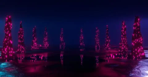 3d rendering. Futuristic object sci-fi surface with particle neon elements of Stock Illustration