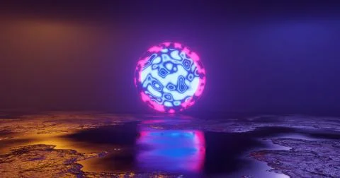 3d rendering. Futuristic object sci-fi surface with particle neon elements of 스톡 일러스트