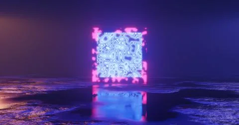 3d rendering. Futuristic object sci-fi surface with particle neon elements of Stock Illustration