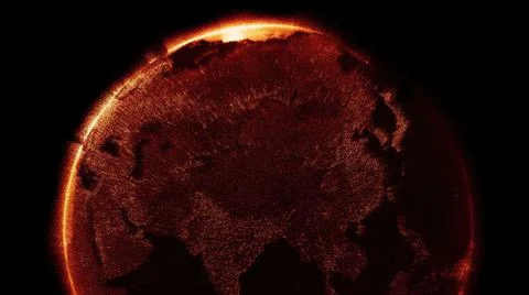 3D rendering of futuristic particle digital earth isolated on a black background 스톡 일러스트