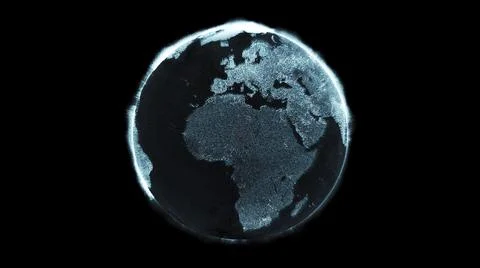3D rendering of futuristic particle digital earth isolated on a black background Stock Illustration