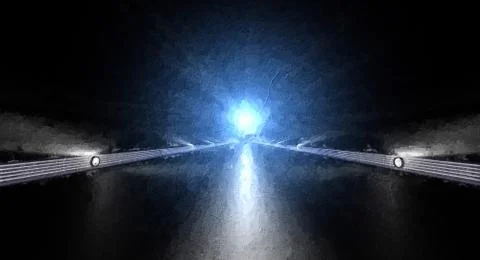 3d rendering of a futuristic road with lights along the path Stock Illustration