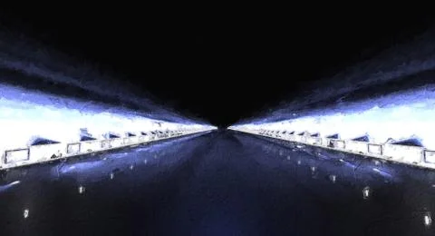 3d rendering of a futuristic road with lights along the path Stock Illustration