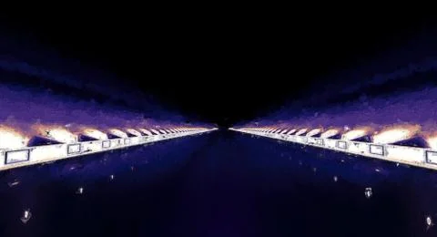 3d rendering of a futuristic road with lights along the path Stock Illustration