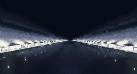 3d rendering of a futuristic road with lights along the path Stock Illustration