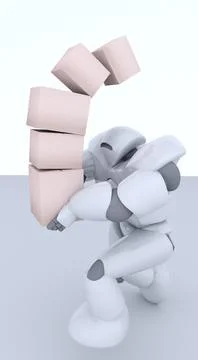 3D rendering of futuristic robot with box isolate on white Stock Photos
