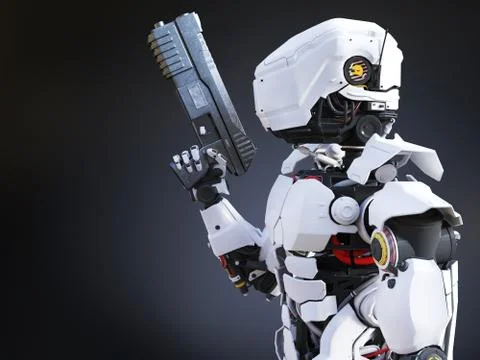 3D rendering of a futuristic robot cop holding gun. Stock Illustration