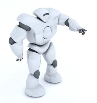 3D rendering of futuristic robot points with a finger, presses the button, .. Stock-Fotos