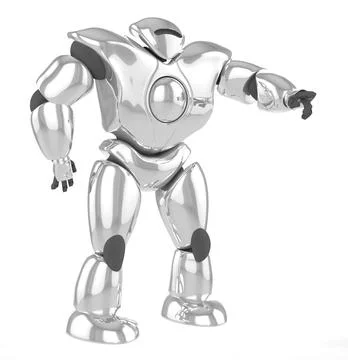 3D rendering of futuristic robot points with a finger, presses the button, .. Foto stock