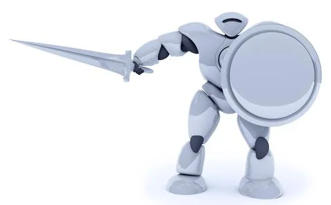 3D rendering of futuristic robot warrior antivirus isolate on white Stock Photos