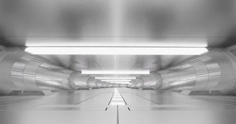 3d rendering. Futuristic sci-fi laboratory or spaceship corridor with neon li Stock Illustration