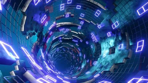 3D rendering of futuristic sci-fi or neon tunnel 스톡 일러스트
