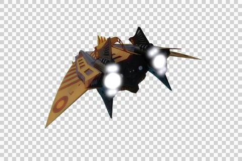 3D rendering of a futuristic space ship flying away isolated on transparent b Stock Illustration