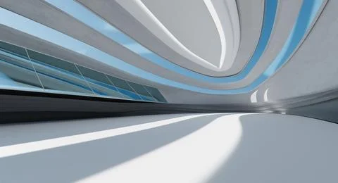 3D rendering futuristic streamlined interior space design Stock Illustration