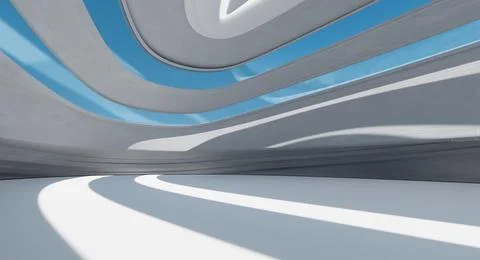 3D rendering futuristic streamlined interior space design Stock Illustration