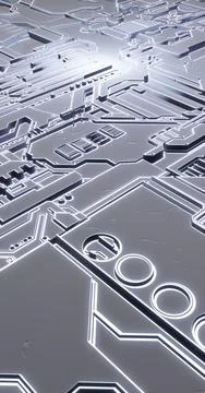 3d rendering. Futuristic surface of blocks of different shapes with neon edgi Stock Illustration