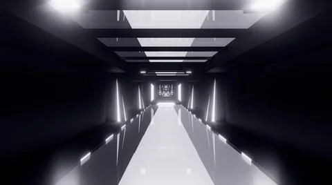 3D rendering of futuristic tunnel patterns in black and white vibrant colors Stock Illustration