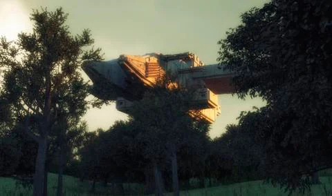 3d rendering. Futuristic unidentified flying object Stock Illustration