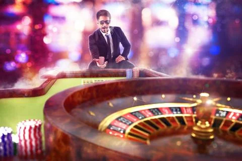 3D Rendering gambler playing roulette Illustration