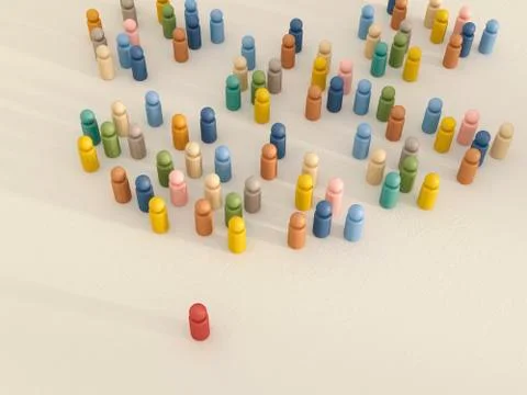 3D rendering of game pieces with one standing out from the crowd Stock Illustration