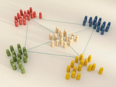 3D rendering of game pieces tied up with rope Stock Illustration