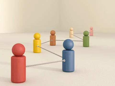 3D rendering of game pieces tied up with rope Stock Illustration