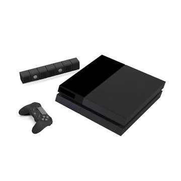 3D rendering of a gaming console and controller setup against a white background Stock Illustration
