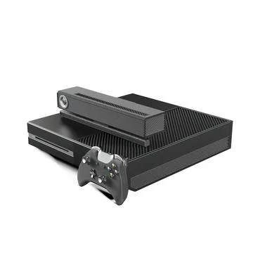 3D rendering of a gaming console and controller setup against a white background Stock Illustration