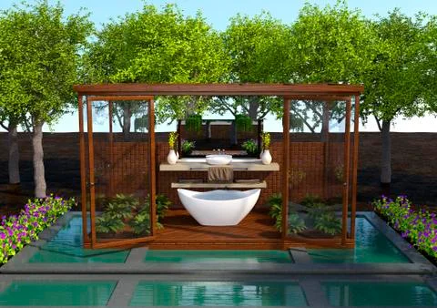 3D Rendering Garden Bathroom Illustrazione stock