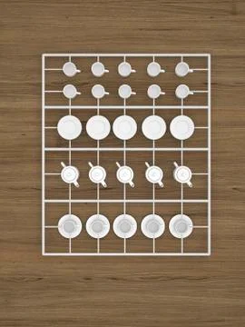 3D rendering, Gastronomy equipment, cups and dishes as ready made components 库存插图