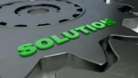 3d rendering. Gear and solution word Stock Illustration