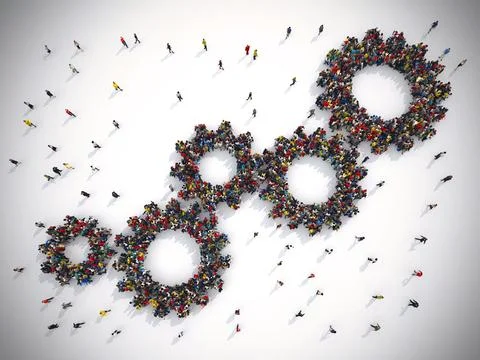 3D Rendering gear concept teamwork system. Stock Illustration