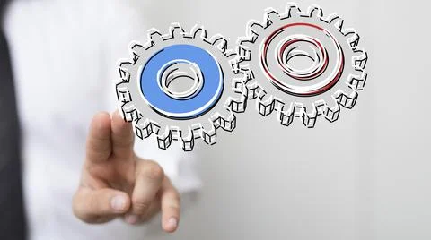 3D rendering of gear connection technology concept 写真素材