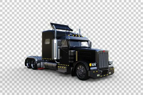 3D rendering of a generic black articulated freight truck with no trailer iso Stock Illustration