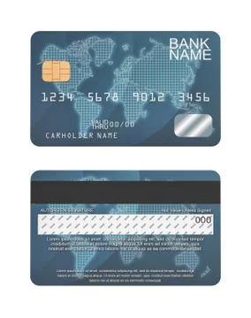 3d rendering of a generic credit card in blue color and random numbers from both Illustration