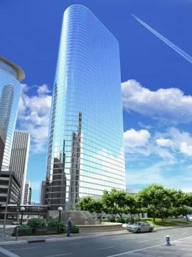 3D rendering of a generic Modern Skyscraper viewed from below. Stock Illustration