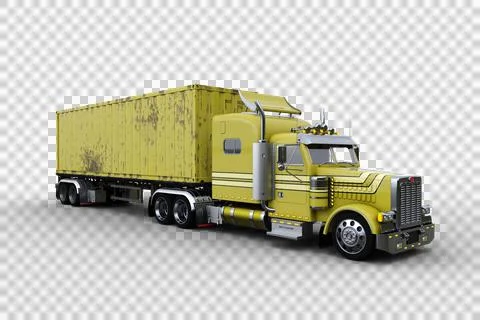 3D rendering of a generic yellow semi-trailer container truck isolated on tra Stock Illustration