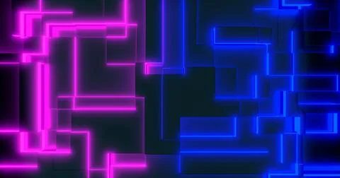 3d rendering. Geometric background with bright pink and blue neon elements. P Stock Illustration