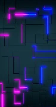 3d rendering. Geometric background with bright pink and blue neon elements. P Stock Illustration