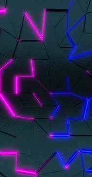 3d rendering. Geometric background with bright pink and blue neon elements. P 스톡 일러스트