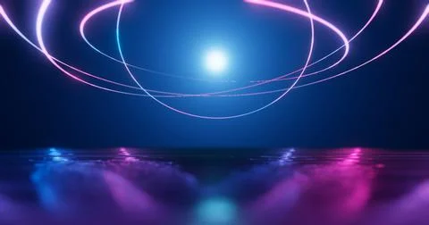 3D Rendering. Geometric figure in neon light against a dark tunnel. Laser glo Stock Illustration
