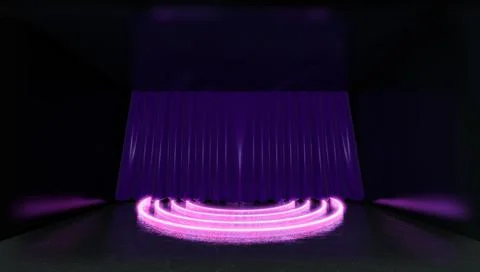 3D rendering. Geometric figure in neon light against a dark theatrical stage Stock Illustration