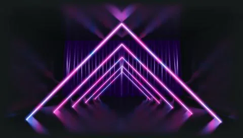 3D Rendering. Geometric figure in neon light against a dark tunnel. Laser glo Stock Illustration