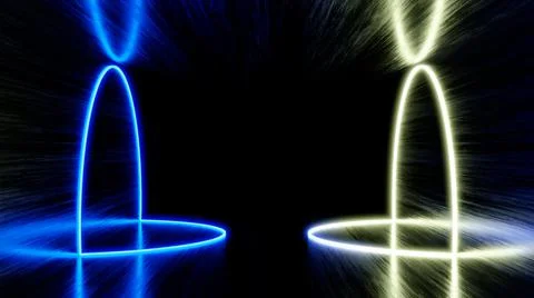 3d Rendering. Geometric figure in neon light against a dark tunnel. Laser glo Stock Illustration