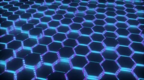 3d rendering of geometric glowing background. Computer generated neon hexagonal Illustrazione stock