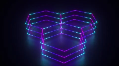 3d rendering of geometric glowing background. Computer generated neon hexagonal Illustrazione stock