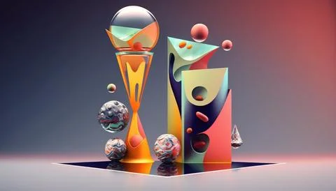 3D Rendering Geometric Shapes Abstract Colorful Background. Stock Illustration