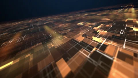 3D rendering of a geometric surface and rectangular elements of different levels Stock Footage 246709312