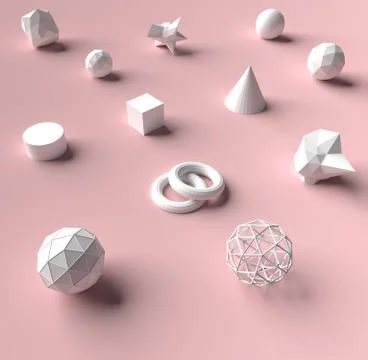 3d rendering geometry on pink color background and texture. Stock Illustration