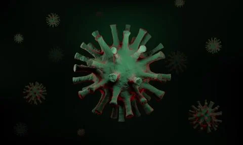 3d rendering of germ or  viruses with faded images in  dark background. Stock Illustration